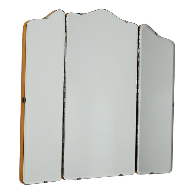 Vintage Scandinavian Trilobate Mirror with Folding Oak Doors, 1960s For Sale
