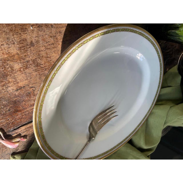 Antique t.v. Tressemanes and Vogt Green Greek Key Pattern 6377 Platter Limoges France For Sale - Image 10 of 10