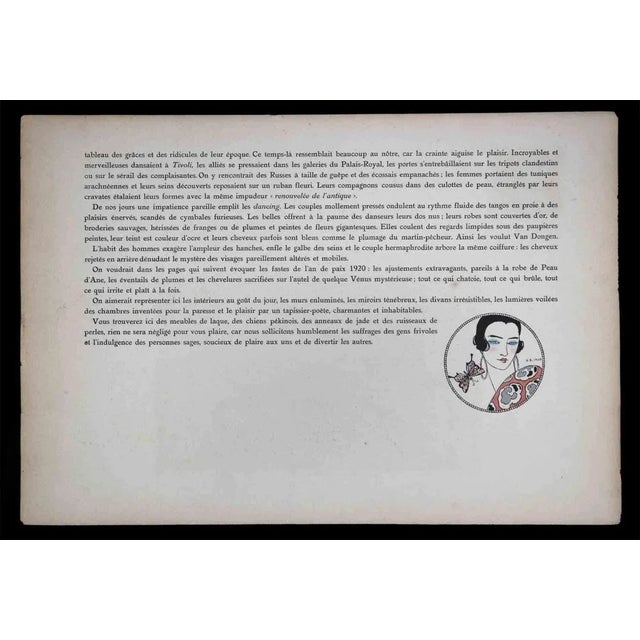 Composition is an Original Pochoir from "Le Bonheur du Jour" realized by Georges Barbier in 1929. Good condition. The...