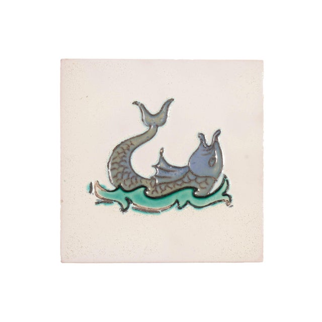Traditional Set of 5 Belgian Faience Tiles of Imaginary Fish, C. 1920 For Sale - Image 3 of 12