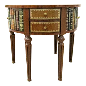1950s Vintage Maitland Smith Signature Tromp l'Oeil Center Drum Table Tooled Leather