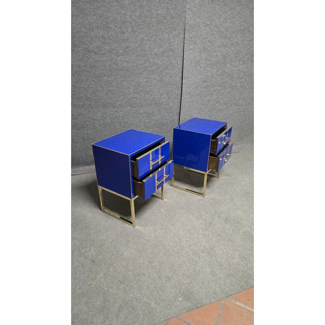 Pair of Blue Glass Bedside Tables Made in Italy Justfurnituress Designer For Sale - Image 11 of 12