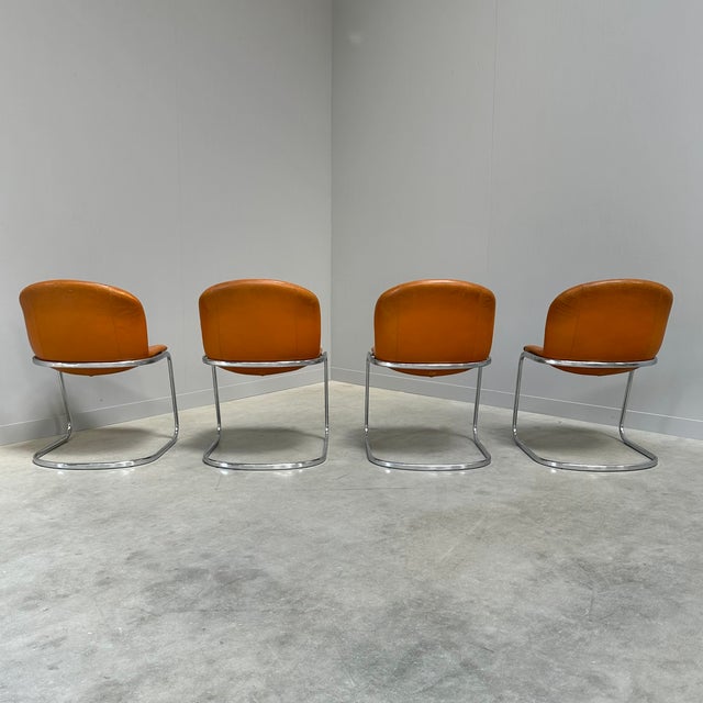Brown Cognac Leather Dining Chairs by Gastone Rinaldi for Thema Italy, 1970s, Set of 4 For Sale - Image 8 of 11