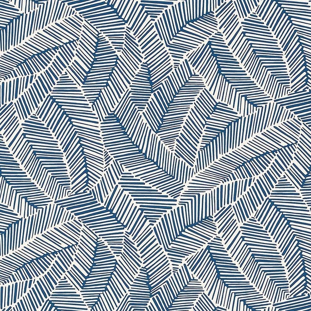 Contemporary Schumacher Abstract Leaf Geometric Stripes Wallpaper in Navy Blue - 2-Roll Set (9 Yards) For Sale - Image 3 of 3