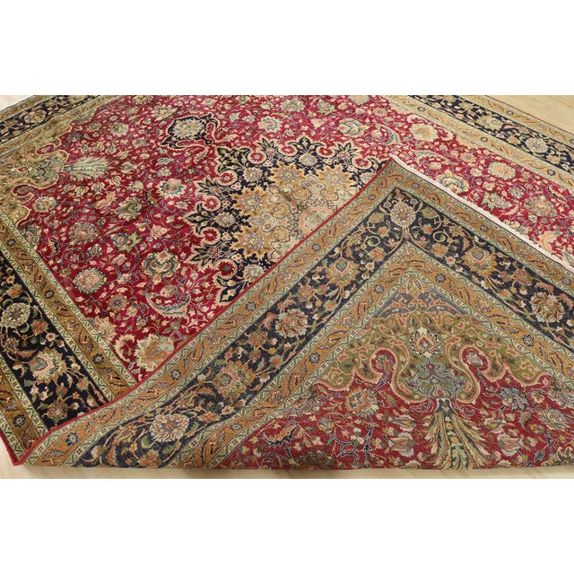Tabriz Rug 9'9'' X 13'2'' Red Wool Vintage Traditional Hand-Knotted Carpet For Sale - Image 14 of 15