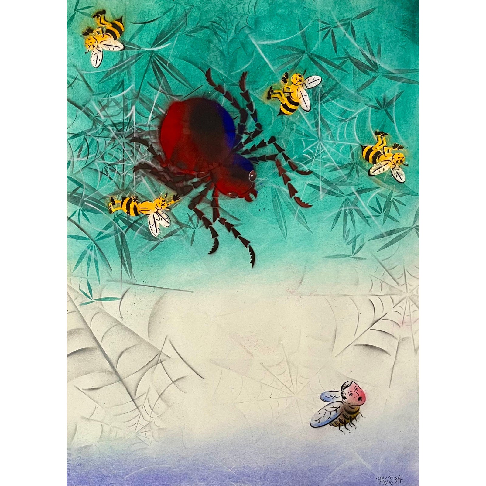 Mason Rader, Abstract Surrealist Spray Paint Mixed Media The Web Mason ...
