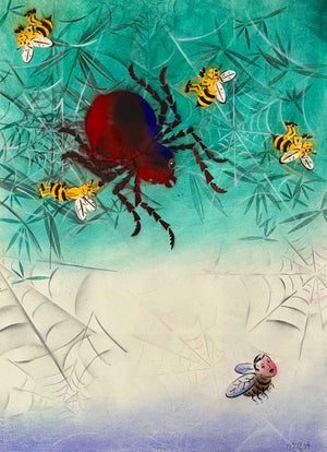 Mason Rader, Abstract Surrealist Spray Paint Mixed Media The Web Mason Rader, 1995