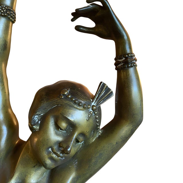 1920s Art Deco Bronze Flapper Girl Statue on Marble by Affortunato Gory For Sale - Image 5 of 10