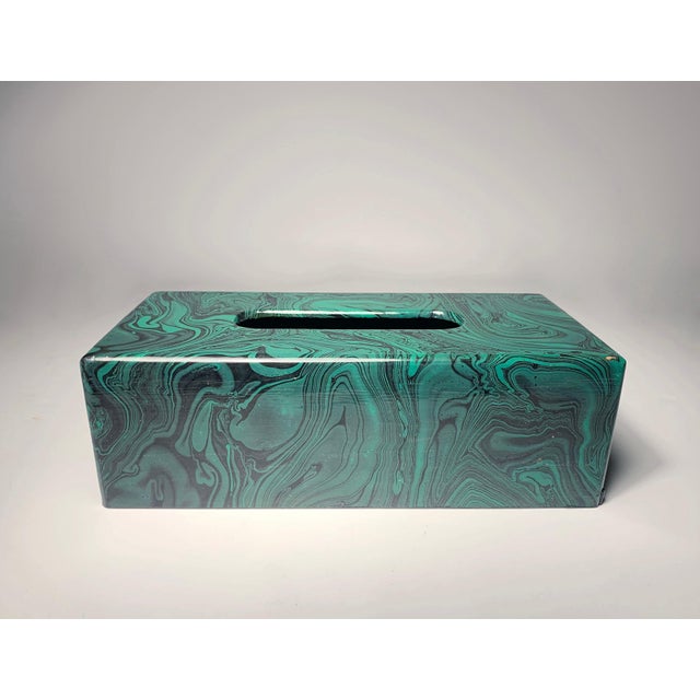 Mid-Century Modern Vintage Handcrafted/Painted Faux Malachite Tissue Box For Sale - Image 3 of 9
