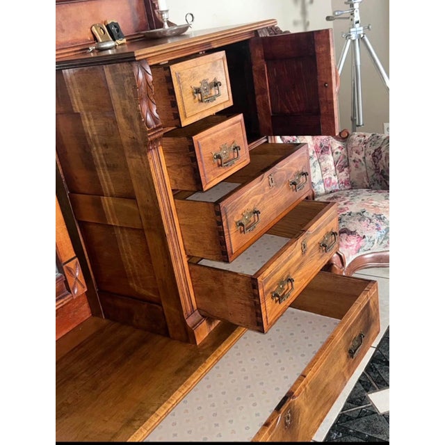 Victorian Late 20th Century Victorian Revival Gentleman's Dresser With Cheval Mirror & Apothecary Style Cabinet For Sale - Image 3 of 12
