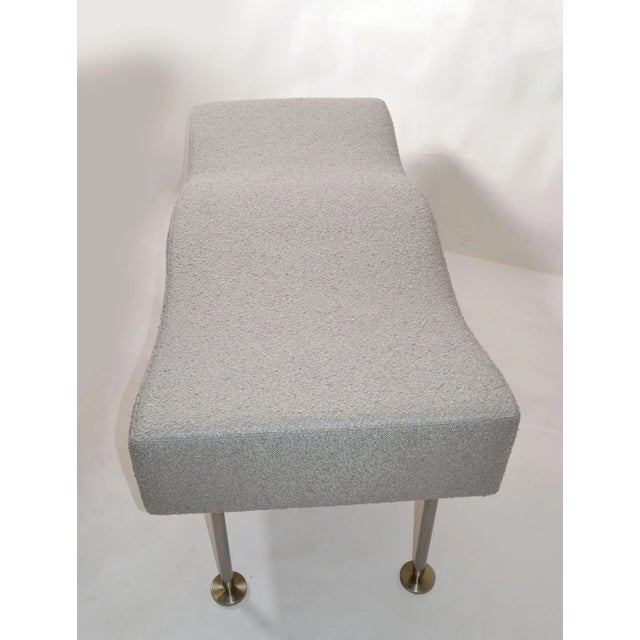 Metal Modern Brueton Industries Silver Gray Bouclé Fabric Wave Bench For Sale - Image 7 of 13