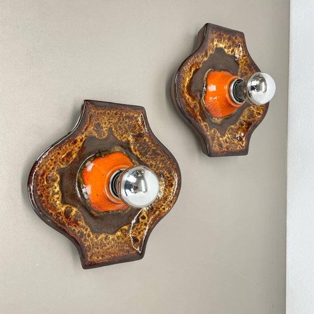 Fat Lava Ceramic Wall Lights from Hustadt Leuchten, Germany, 1970s, Set of 2 For Sale - Image 3 of 18