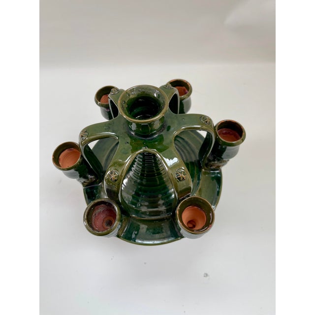 Large Vintage Boho Chic Moroccan Tamegroute Terra Cotta Pottery Candelabra Candle Holder For Sale - Image 4 of 12