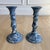 Blue Vintage Blue & White Marbleized Ceramic Candlesticks – Pair of Agateware / Aptware Style Sculptural Candleholders For Sale - Image 8 of 8