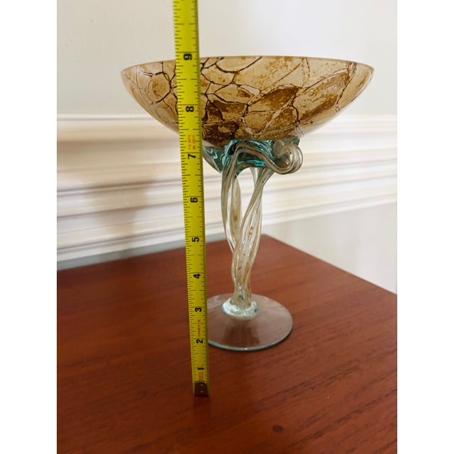 Gold 1980s Jozefina Krosno Polish Art Glass “Jellyfish” Pedestal Bowl, Attributed For Sale - Image 8 of 10