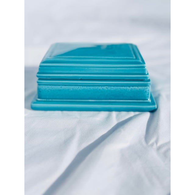 Mid-Century Modern Vintage Atlantic Mold Turquoise Ceramic Trinket Box, Mid-Century Modern Studio Pottery For Sale - Image 3 of 12