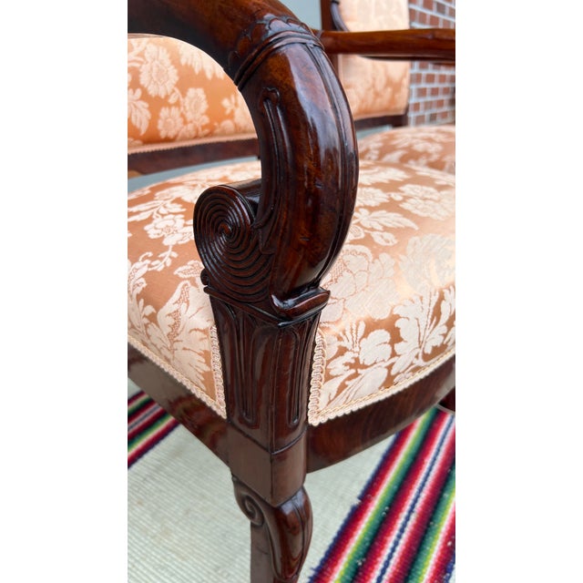 Oxblood Red Pair of French Directoire Mahogany Carved Armchairs, Circa 1795 For Sale - Image 8 of 12