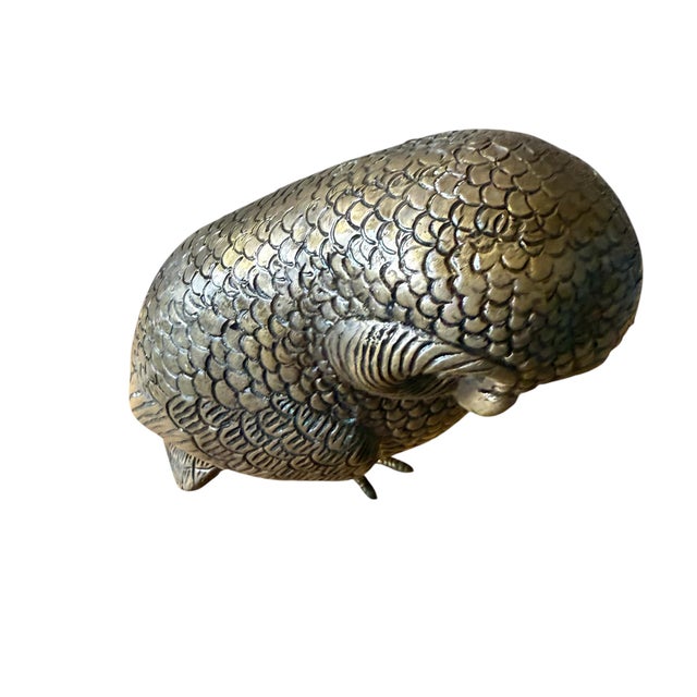 2000 - 2009 Heavy Brass Owl Burrowing Ground Bird Etched Statue For Sale - Image 5 of 5