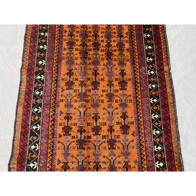 Hand Knotted Baluch Wool Runner Rug – Bold Geometric Pattern in Warm Tones – 3'10 X 12'9 Ft For Sale - Image 11 of 14