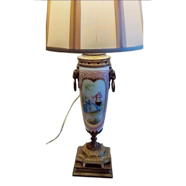 For your consideration. . . An antique French Sevres style porcelain and bronze urn table lamp. This beautiful urn has...