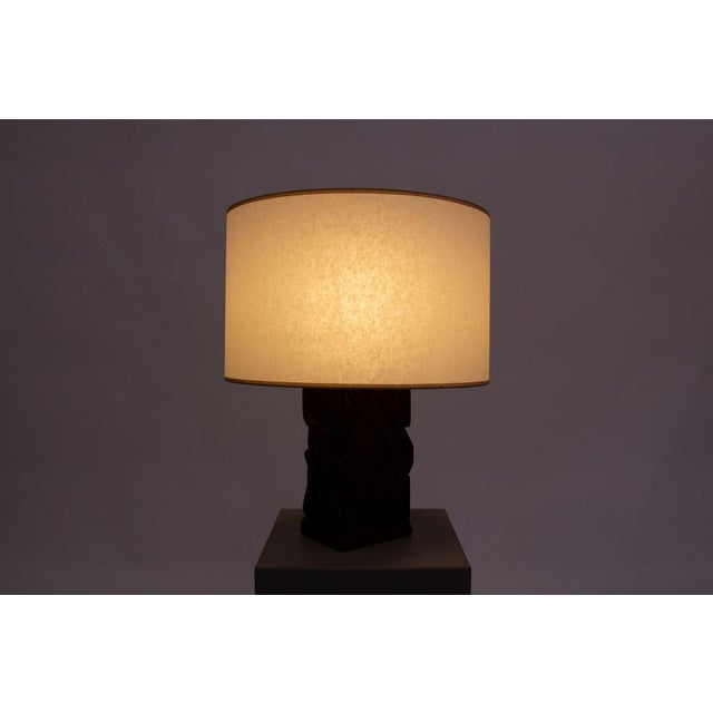 1950s Vintage African Table Lamp in Hand-Carved Iroko Wood, 1950s For Sale - Image 5 of 6