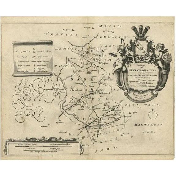 Antique Map of Hennaarderadeel attributed to Schotanus, 1664 For Sale