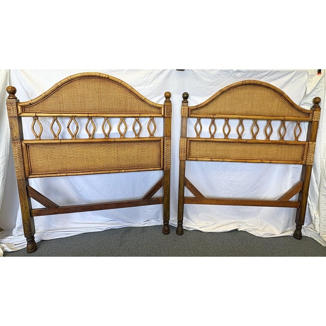Palecek Vintage Palecek Woven Rattan With Bamboo Twin Headboards- A Coordinating Pair For Sale - Image 4 of 16