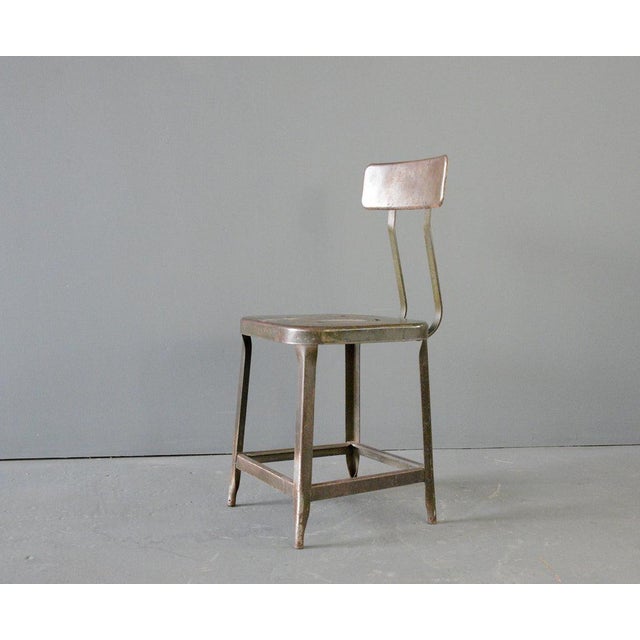 American Industrial Chair By Lyon Circa 1930s. Steel frame and seats - Original patinated green paint - Original makers...