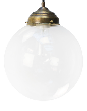 Vintage European Clear Glass and Brass Top Pendant Light
