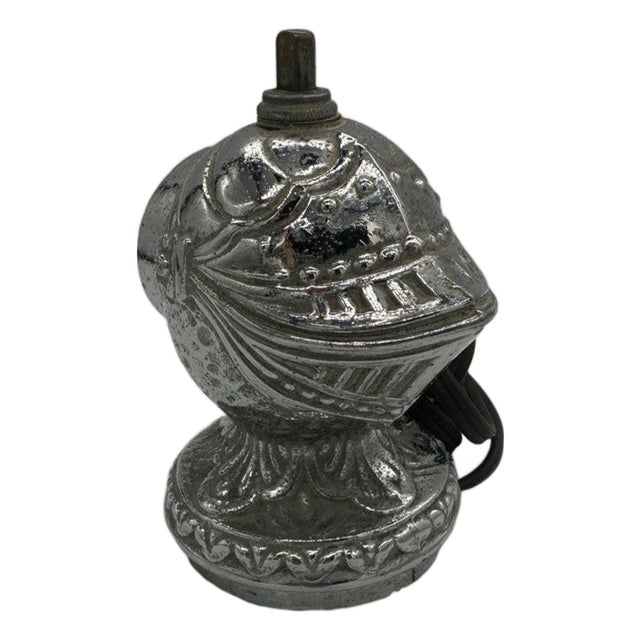 1940s Medieval Knight Helmet Chrome Eletric Lighter by Omsco For Sale