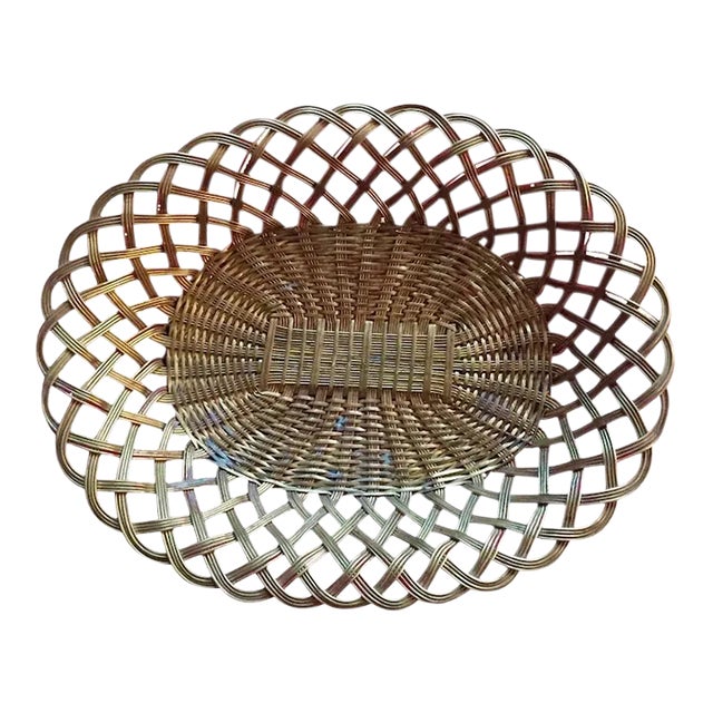 Antique 19th Century French Woven Brass Basket Centerpiece For Sale