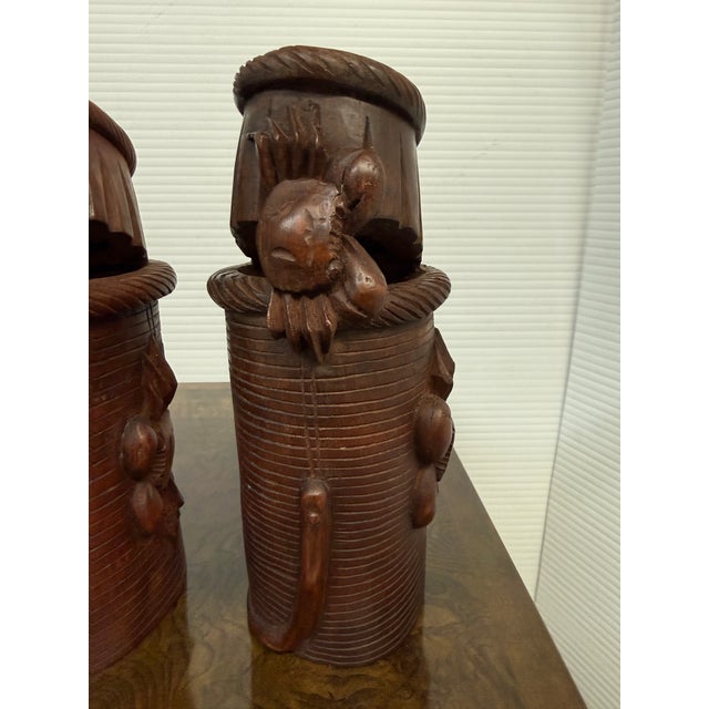 Chinese Antique Bamboo Hand Carved Basket Crab Decorative Brush Pots, Set of 4 For Sale - Image 10 of 12