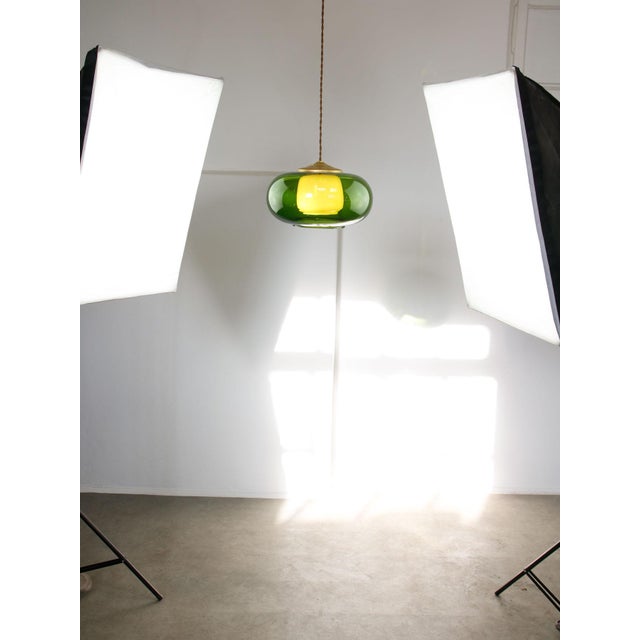 Mid-Century Modern Italian Green Glass and Brass Pendant Lamp, 1960s For Sale - Image 10 of 18