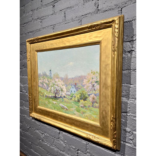 Sky Blue Melbourne Havelock Hardwick—Apple Blossoms at a New England Farm-Oil Painting For Sale - Image 8 of 13