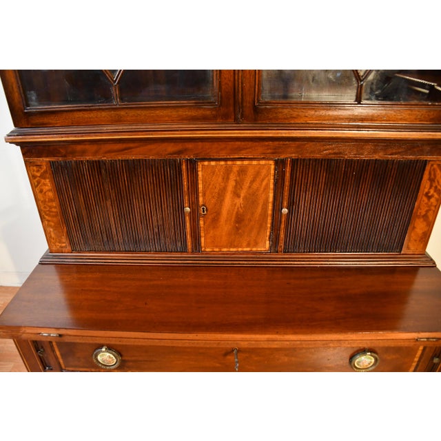 Beacon Hill 1930s Federal Style Mahogany Secretary Desk Hutch Display Cabinet Bookcase For Sale - Image 4 of 18