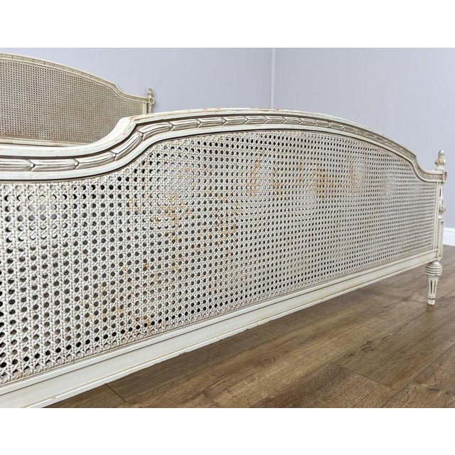 Gold Vintage French King Size Bed Frame with Cane Panel and Carved Headboard For Sale - Image 8 of 12