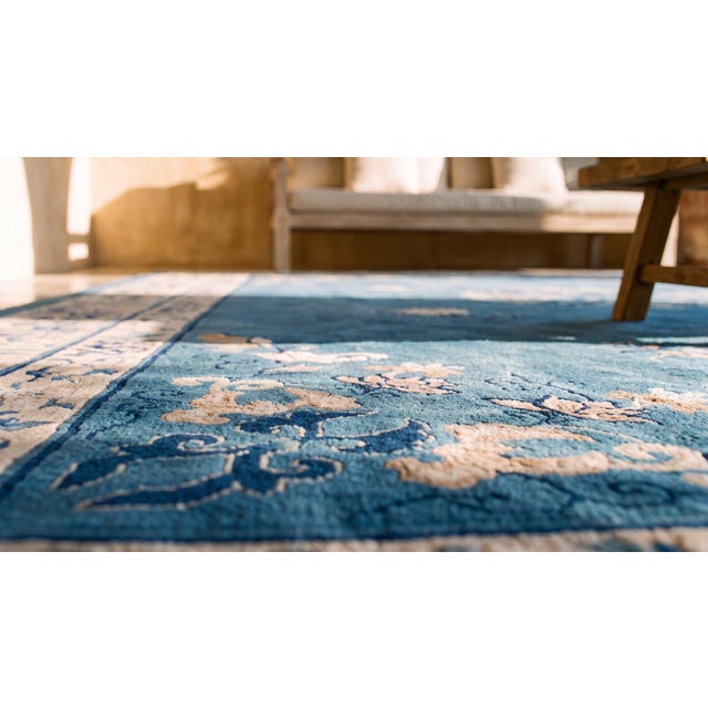 Astonishing Royal Blue Background Color With Pretty Floral-Medallion Design Antique Chinese Rug For Sale - Image 12 of 14