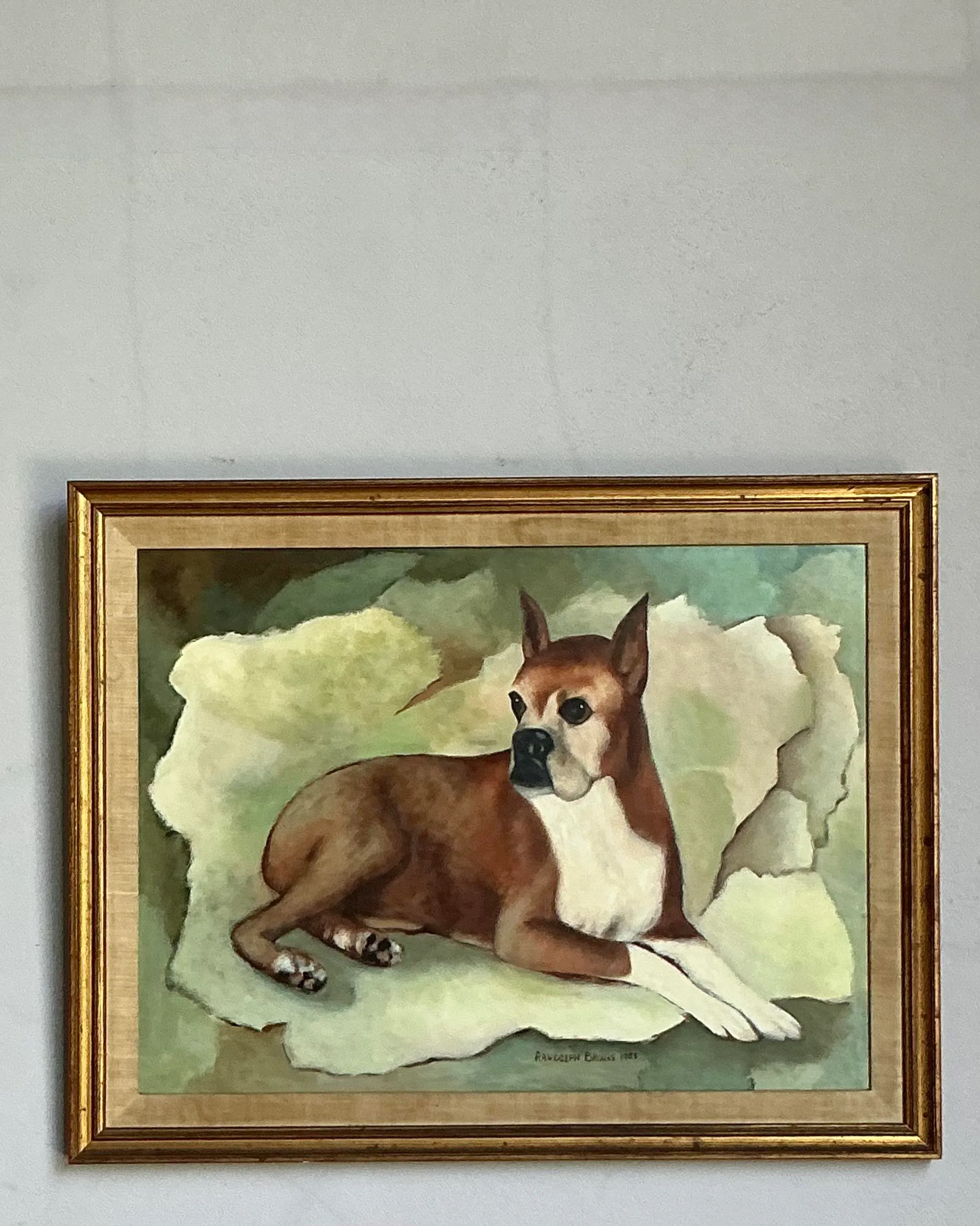 Vintage Boho Original Oil Painting of a Boxer | Chairish