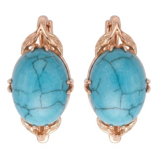 Vintage 14kt Yellow Gold Natural Turquoise Cabochon Earrings, Pair For Sale