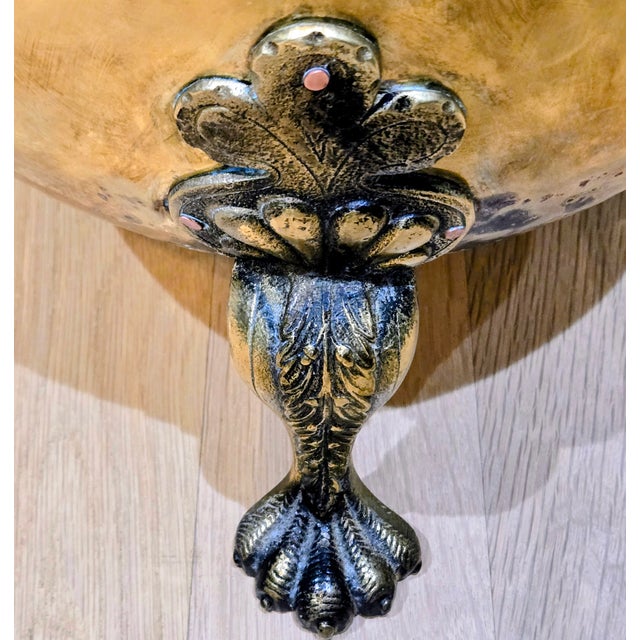 Metal Antique Hand-Made English Brass Lion Handle Footed Cachepot Planter/Cauldron For Sale - Image 7 of 13