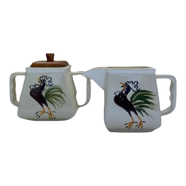 Mid Century Rooster Sugar Bowl and Cream Pitcher Set 2 Pieecs Chairish