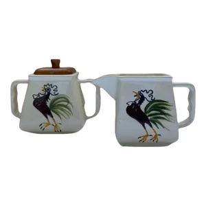 Mid Century Rooster Sugar Bowl and Cream Pitcher Set- 2 Pieecs