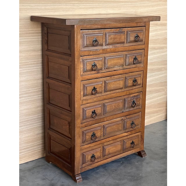 20th Catalan Spanish Baroque Carved Walnut Tuscan Chest of Drawers or Nightstand For Sale - Image 4 of 9