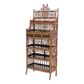 Aesthetic Movement Chinoiserie Bamboo and Elm Etagere, 19th Century For Sale