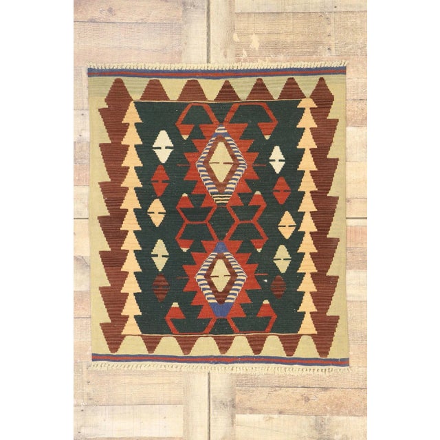 Charcoal Vintage Persian Shiraz Kilim Rug - 03'02 X 03'08 For Sale - Image 8 of 9