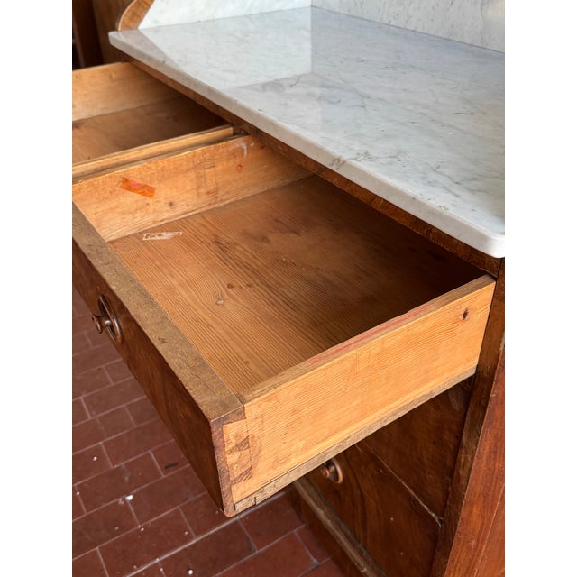 Wood Vintage Chest of Drawers in Walnut with Marble Top, 1930s For Sale - Image 7 of 14