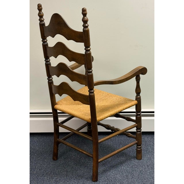 Late 20th Century Early American Ladderback Dining Chairs - Set of 6 For Sale - Image 4 of 12