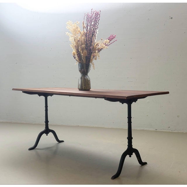 Vintage Dining Table with Cast Iron Frame and Wood Top, 1930s For Sale - Image 5 of 14