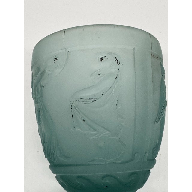 Antique Georges De Feure Signed Glass Vase - Aquamarine Frosted Color For Sale - Image 9 of 11