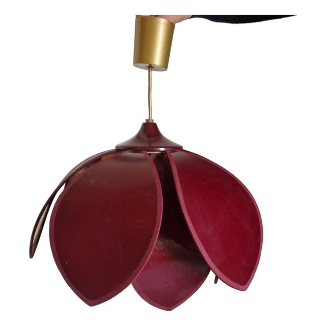 Burgundy Lotus Flower Pendant Light by Robert De Schuytener, 1980s For Sale